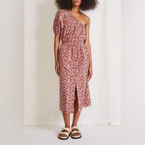 Apiece Apart Palma One Sleeve Dress Micro Floral Size S in Red Cutout Cottage